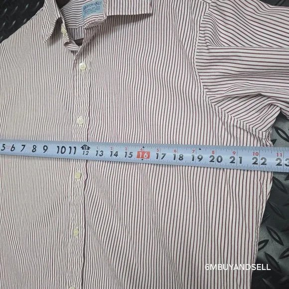 Hilditch & Key Mens Dress Shirt 16 Burgundy White Stripe French Cuff England - Picture 11 of 13